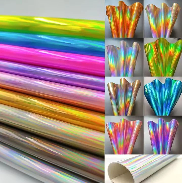 Metalic Reflective PU Leather Holographic Leather Fabric For Making Bags